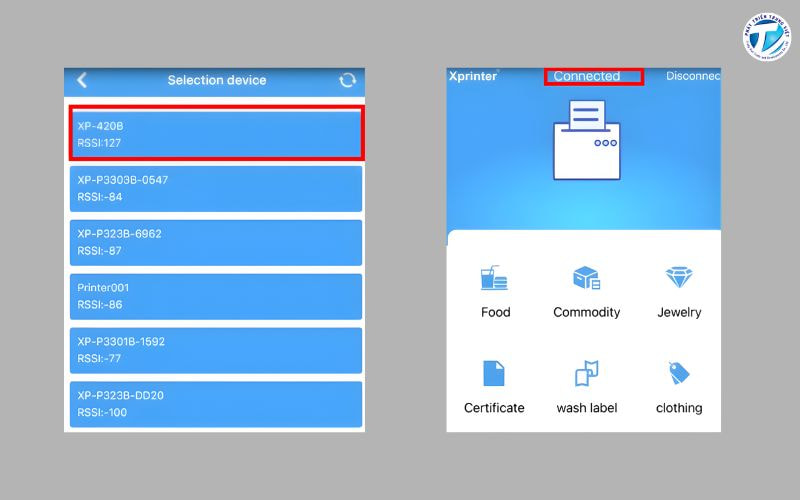 Kết nối ứng dụng in và in thử